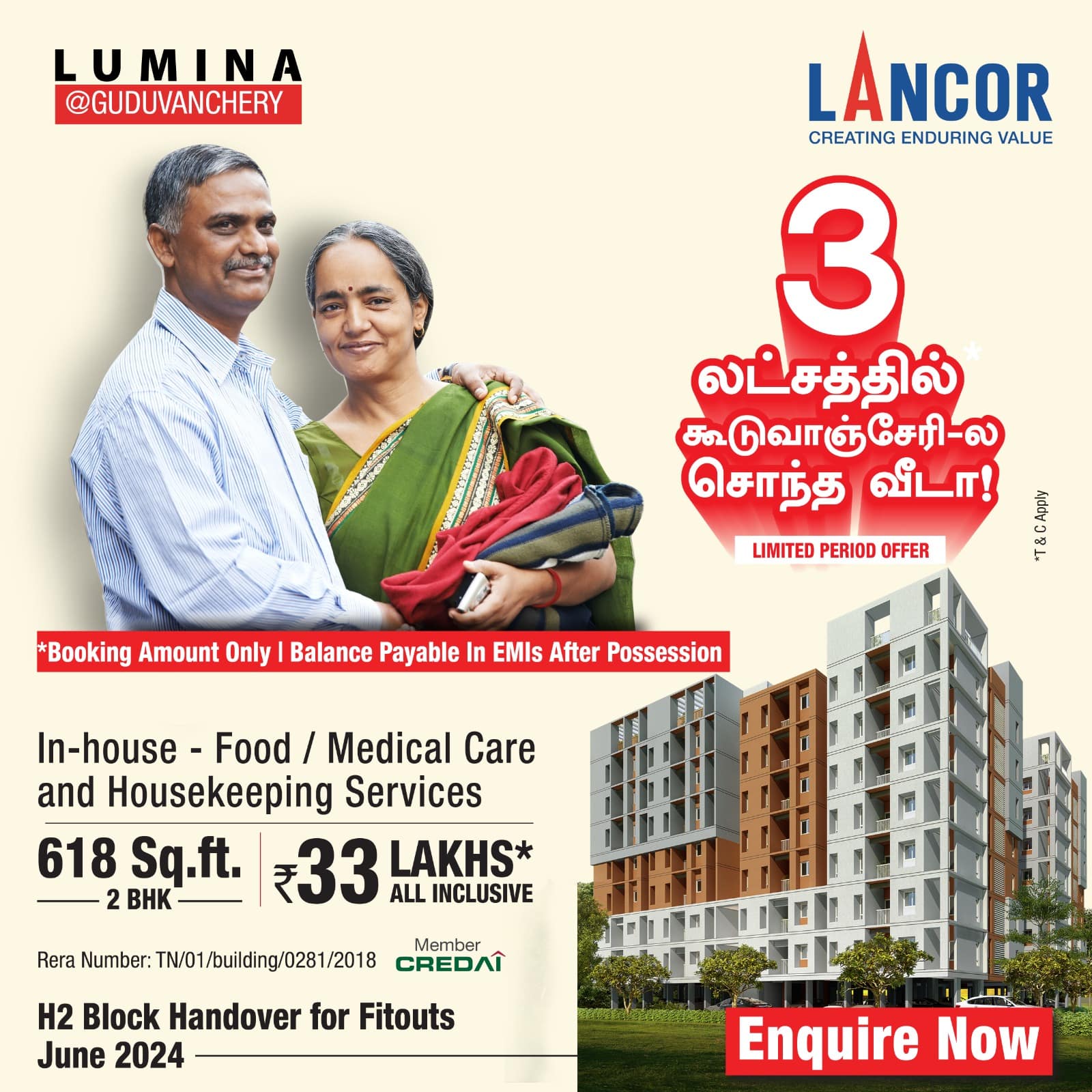 Senior Friendly Apartments for sale in Guduvanchery